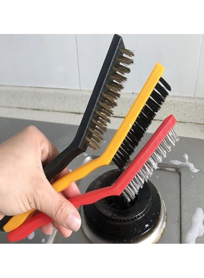 ECVV 3 Pcs Cleaning Wire Brush Set Wire Brush Brass Nylon Stainless Steel Wire Brush For Cleaning With Curved Handle Used To Scrub Rust Stains And Hard To Reach Areas With Paint Deep Cleaning 3Pcs  - Image 2