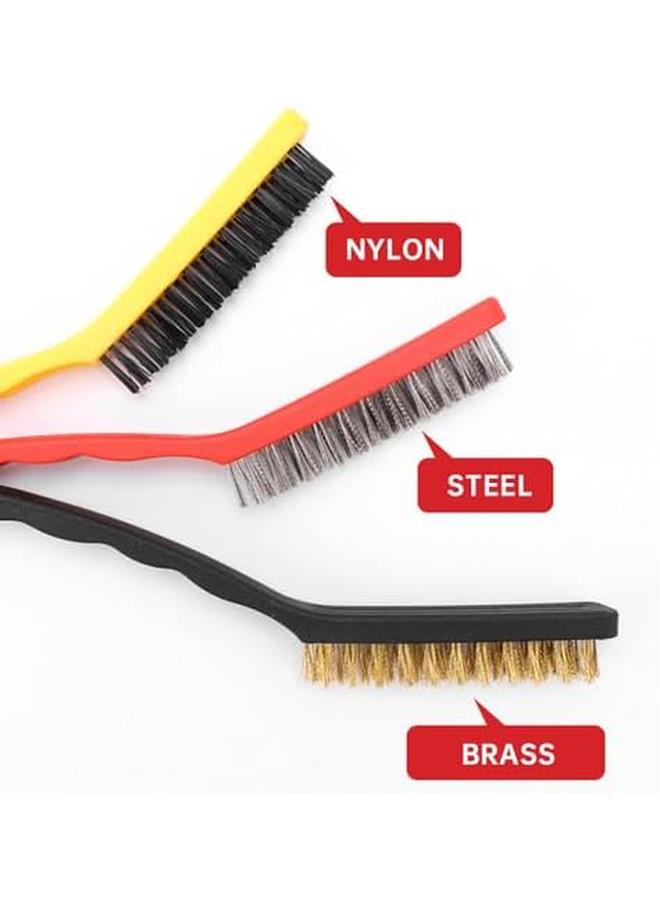 ECVV 3 Pcs Cleaning Wire Brush Set Wire Brush Brass Nylon Stainless Steel Wire Brush For Cleaning With Curved Handle Used To Scrub Rust Stains And Hard To Reach Areas With Paint Deep Cleaning 3Pcs  - Image 3