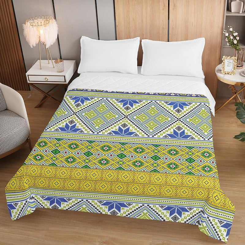 Summer Quilt, Reversible Bedspread, 2025 Microfibre Quilts, Retro Style, Lightweight and Soft for Single Double (Yellow, 100 x 150 cm) - Image 1