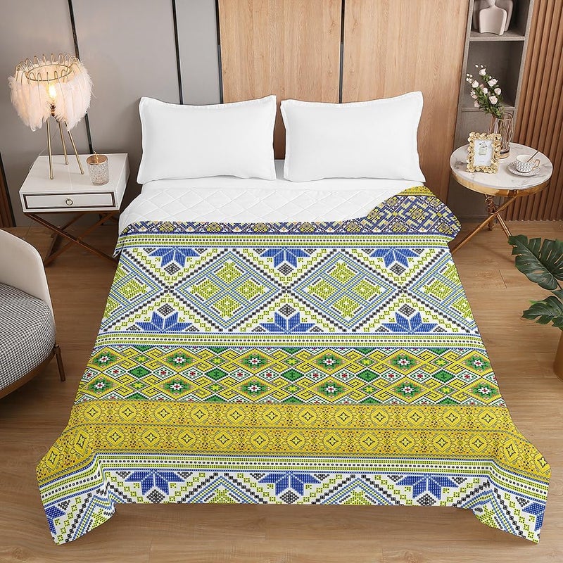 Summer Quilt, Reversible Bedspread, 2025 Microfibre Quilts, Retro Style, Lightweight and Soft for Single Double (Yellow, 100 x 150 cm) - Image 4