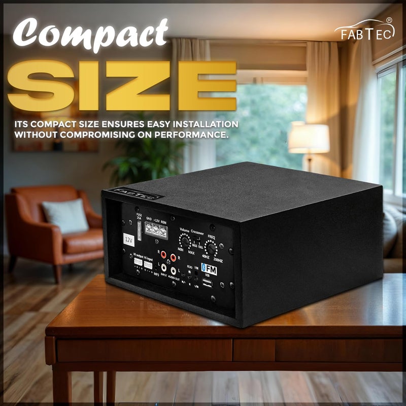 FABTEC مضخم صوت سيارة مزدوج القناة 12V 120W بلوتوث، USB، دعم FM | مضخم صوت ستيريو مع معزز باس، معالج صوت، اتصال لاسلكي - Image 3