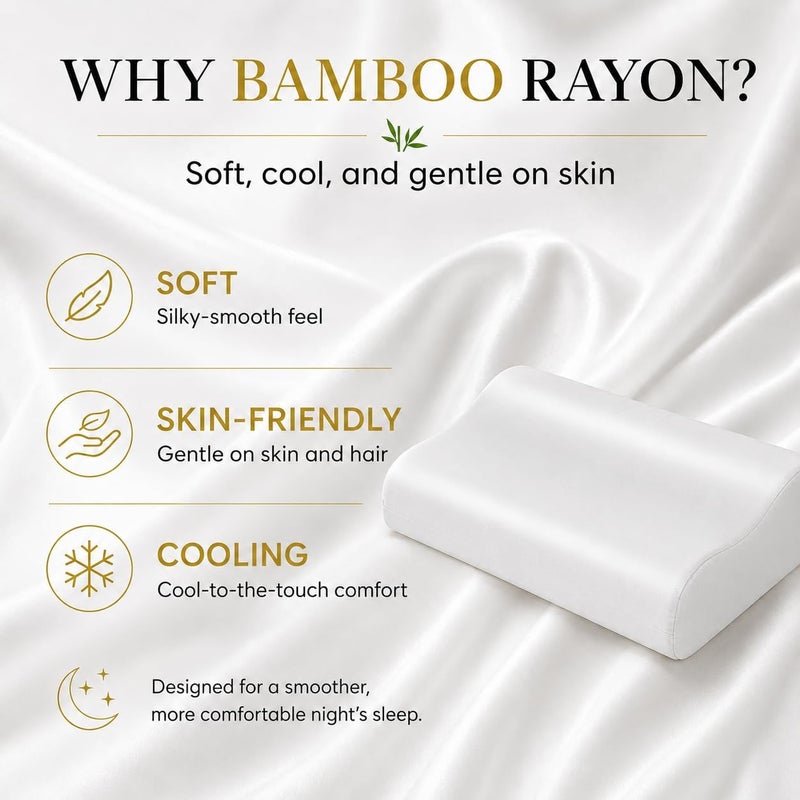 ELIBABA Cooling Pillowcase for Contour Pillow- Rayon Derived from Bamboo Contour Cervical Neck Pillow Case Cover- Breathable Silky Soft Pillowcase for Hot Sleepers,24 x14 x5/3.7 Inches 1 Piece White - Image 3