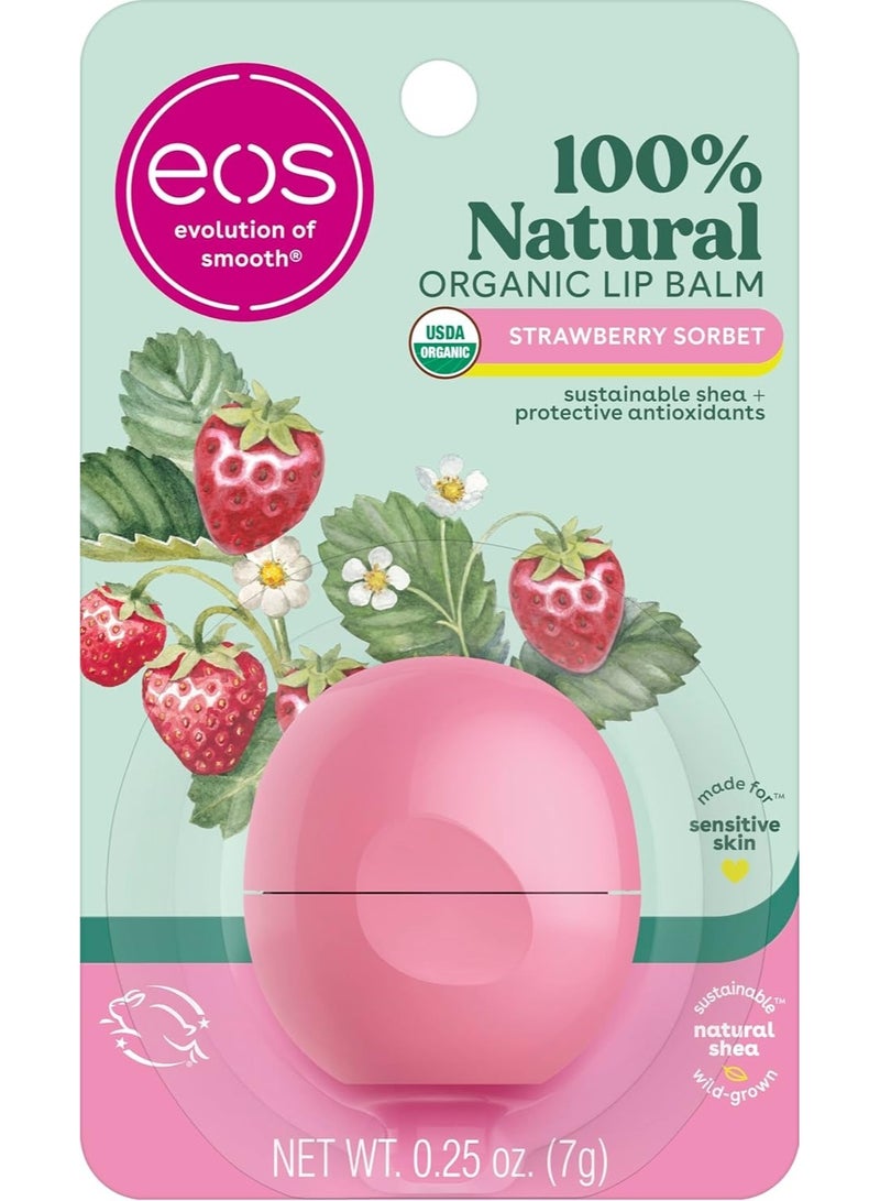 eos 100% Natural & Organic Lip Balm- Strawberry Sorbet, All-Day Moisture, Dermatologist Recommended for Sensitive Skin, Lip Care Products, 0.25 oz - Image 1