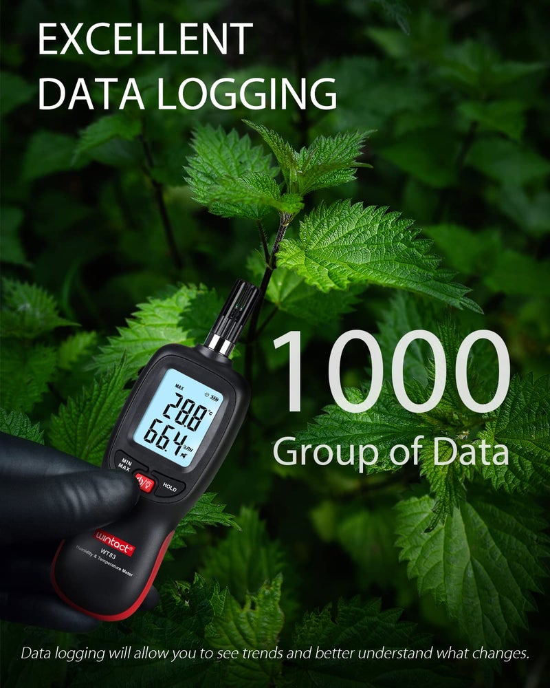 Wintact Digital Temperature and Humidity Meter, Thermometer Hygrometer Monitor with Dew Point and Wet Bulb Temperature, Backlight, Max/Min Value, Data Hold, Store 1000 Group of Data for Indoor Outdoor - Image 4