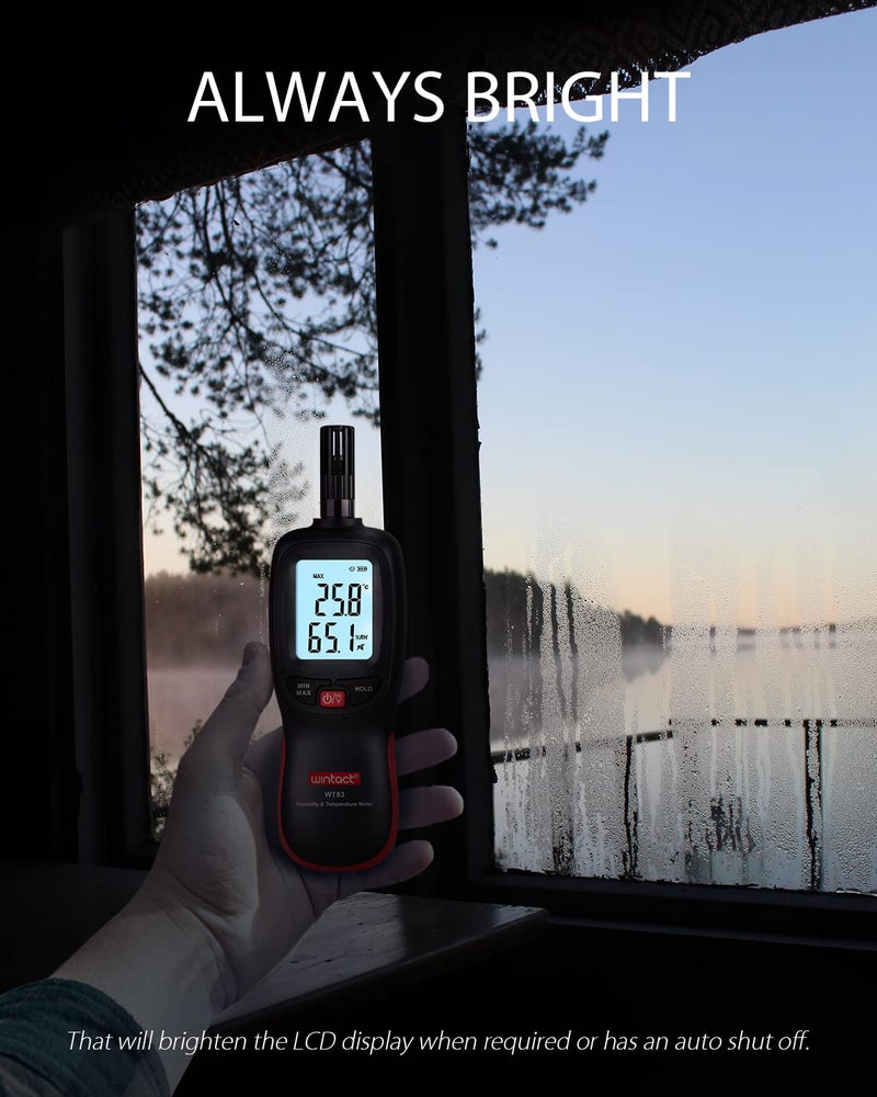 Wintact Digital Temperature and Humidity Meter, Thermometer Hygrometer Monitor with Dew Point and Wet Bulb Temperature, Backlight, Max/Min Value, Data Hold, Store 1000 Group of Data for Indoor Outdoor - Image 5