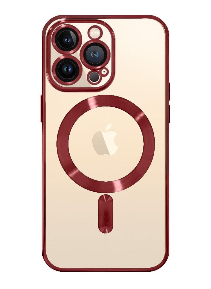 CATANES - 2Pack for iPhone 14 Pro Max Magsafe Case and Screen Protector Clear Electroplating Frame Wireless Charging Cover with Tempered Glass Red/Clear - Image 1