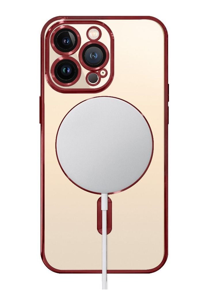 CATANES - 2Pack for iPhone 14 Pro Max Magsafe Case and Screen Protector Clear Electroplating Frame Wireless Charging Cover with Tempered Glass Red/Clear - Image 1