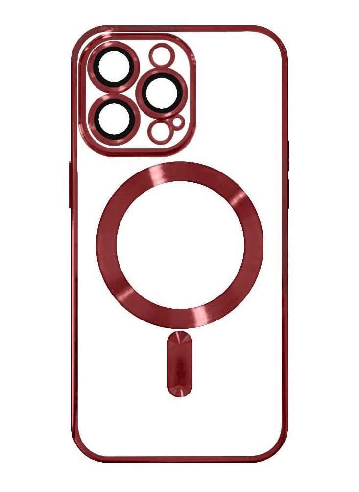 CATANES - 2Pack for iPhone 14 Pro Max Magsafe Case and Screen Protector Clear Electroplating Frame Wireless Charging Cover with Tempered Glass Red/Clear - Image 1