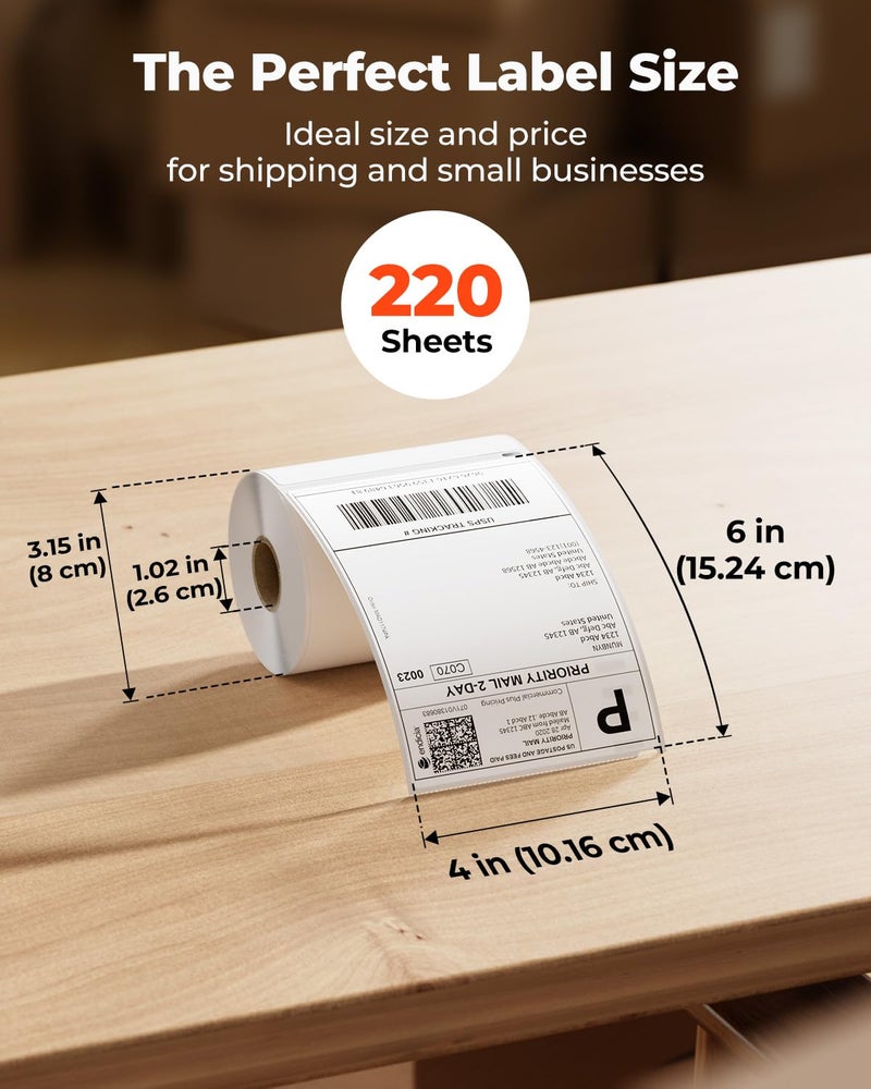 MUNBYN 4"x6" Direct Thermal Printer Label, Shipping Labels Compatible with Rollo, Jadens, Nelko, DYMO 4XL 1744907,1755120, 220 Sheets/Roll - Image 2