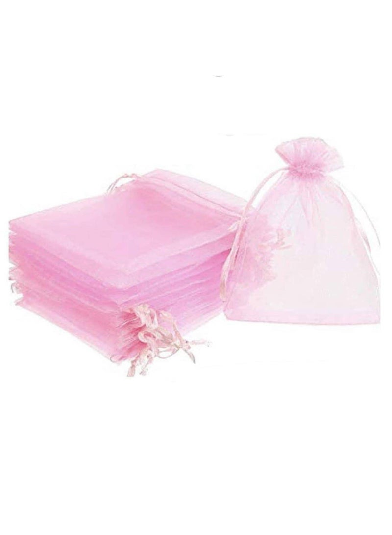 25Pcs Organza Bags 9X12cm , Pink Baby Shower Favor Bags, Small Drawstring Mesh Jewelry Gift Pouches Wedding Party Candy Bags  - Image 1