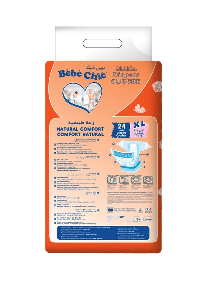 Bebe Chic Baby Diapers – Size XL (Above 12kg), 24 Diapers per Pack, | Ultra Soft, Leak Protection & Breathable Comfort for Growing Babies - Image 2