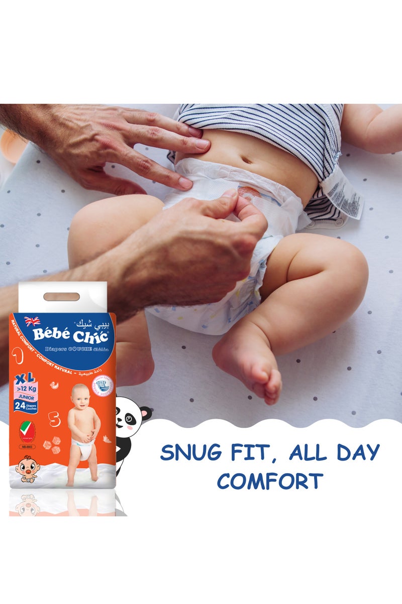 Bebe Chic Baby Diapers – Size XL (Above 12kg), 24 Diapers per Pack, | Ultra Soft, Leak Protection & Breathable Comfort for Growing Babies - Image 5