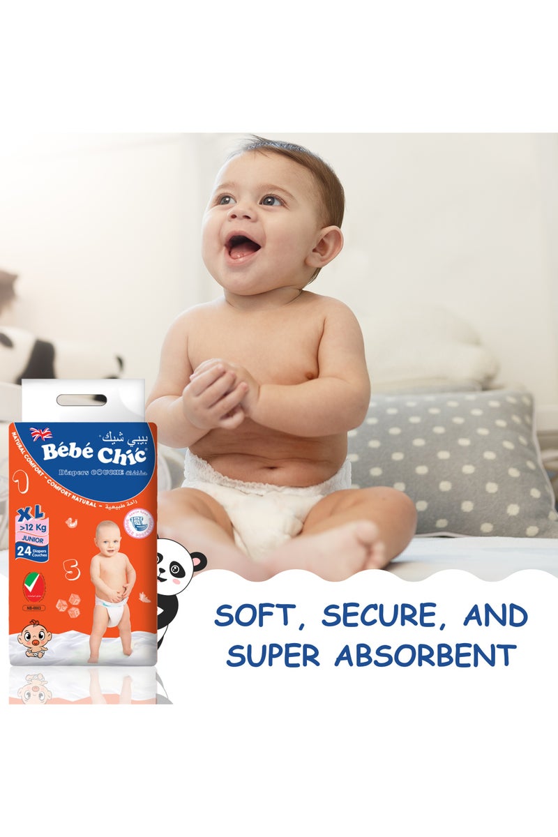 Bebe Chic Baby Diapers – Size XL (Above 12kg), 24 Diapers per Pack, | Ultra Soft, Leak Protection & Breathable Comfort for Growing Babies - Image 4