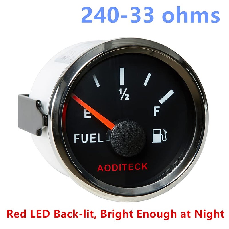 AODITECK 240-33ohm Marine Fuel Gauge for Boat Gas Gauge Fuel Level Gauge for Car Truck Vehicle Diesel Automotive Replacement Aftermarket Gauge for Car Truck Vehicle SUV with Backlight,Black - Image 2