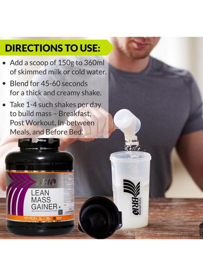 Brio Lean Mass Gainer With L-Glutamine And Creatine. 1173Kcals And 67.5 g Protein per 300g serving. Mass Gainer For Men And Women Chocolate Flavour Pack Of 3 Kg - Image 3