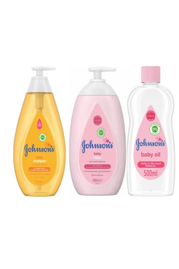 Johnson's Baby A set of shampoo, lotion, and oil for children 750+500+500ml.