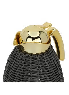 Alsaif Gallery Dark Gray Wicker Rattan Thermos With Golden Handle 1L  - Image 4