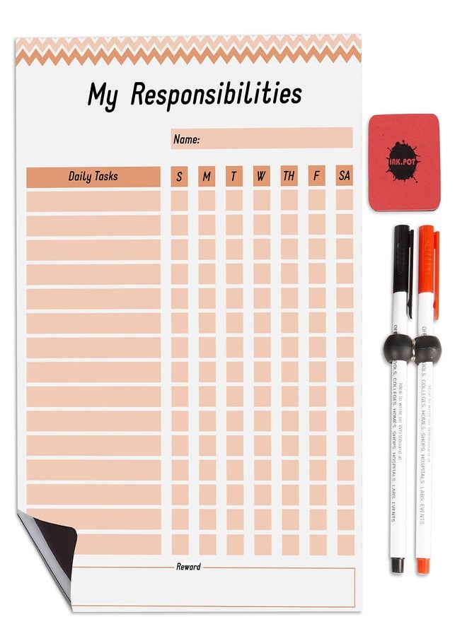 Inkdotpot Magnetic Whiteboard My Responsibilities Chore Chart for Refrigerator - Dry Erase Behavior Chart for Kids Responsibility Chart with 2 Fine Tip Marker & Eraser-GB - Image 1
