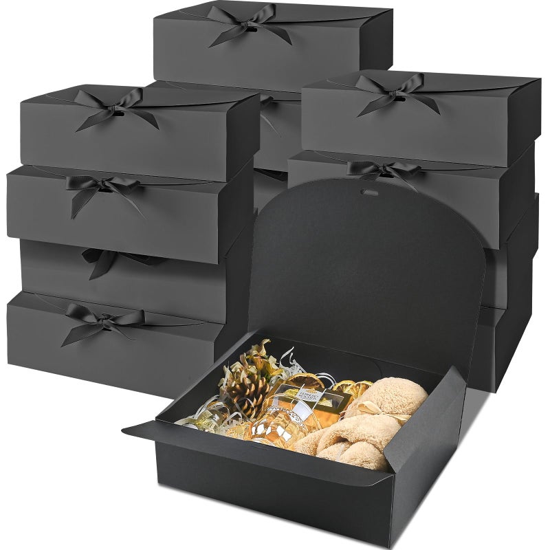 Ocmoiy 12 Pack Gift Boxes with Lids 106x78x31 Inch Black Paper Gift Box with Ribbon Bridesmaid Proposal Box for Wedding Packaging Baby Shower Birthday Christmas Party Present Crafting - Image 2