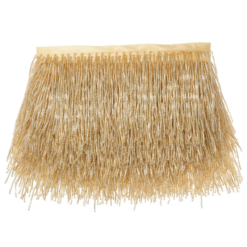 AWAYTR 1 Yard Beaded Fringe Trim 35in Wide Glass Beaded Fringe for Dress Clothing and DIY Crafts Glod