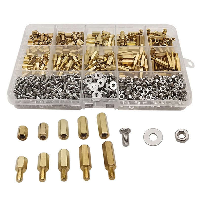 910Pcs/set M3 Male Female Hex Brass Standoff Spacer Kit with Screw Nut and Washer pcb motherboard standoff Assortment Kit - Image 1