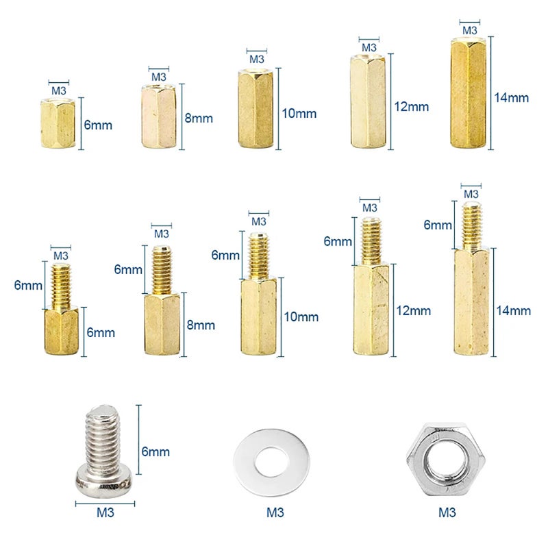 910Pcs/set M3 Male Female Hex Brass Standoff Spacer Kit with Screw Nut and Washer pcb motherboard standoff Assortment Kit - Image 3