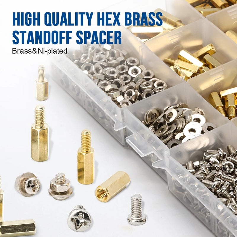 910Pcs/set M3 Male Female Hex Brass Standoff Spacer Kit with Screw Nut and Washer pcb motherboard standoff Assortment Kit - Image 2