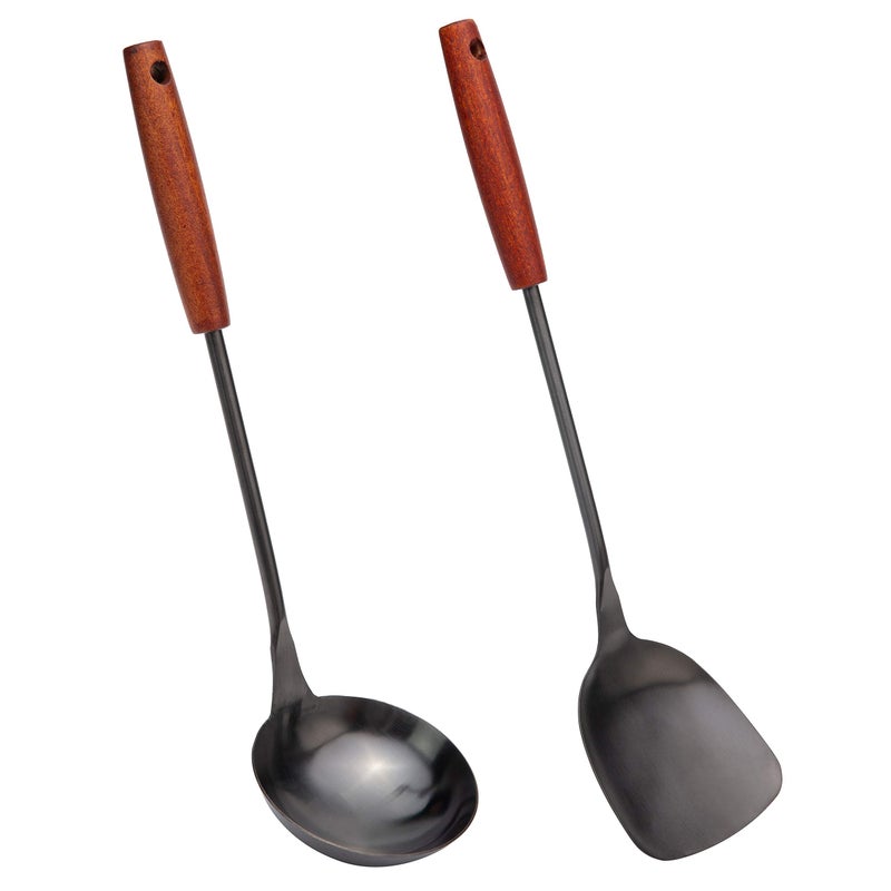 FJNATINH FJNATINH Spatula  Ladle Wok Tool Set 14215 inches Wok Utensils Stainless Steel Wok Spatula 