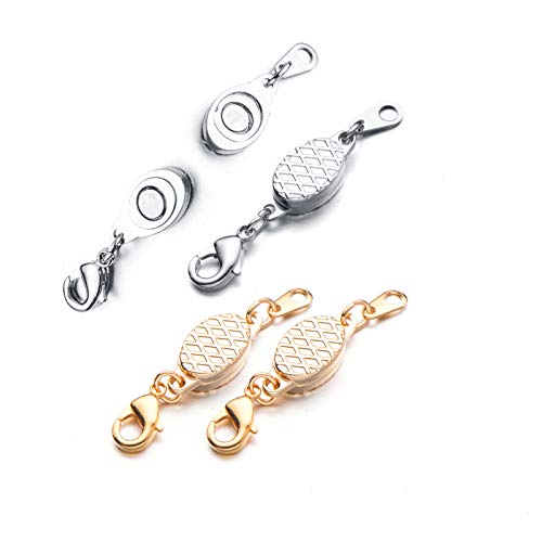 Builtin Safety Locking Magnetic Jewelry Clasp for Necklace and Bracelet Light Small Extender Lobster Clasps Pineapple Texture Metallic Finishes Glod and Silver