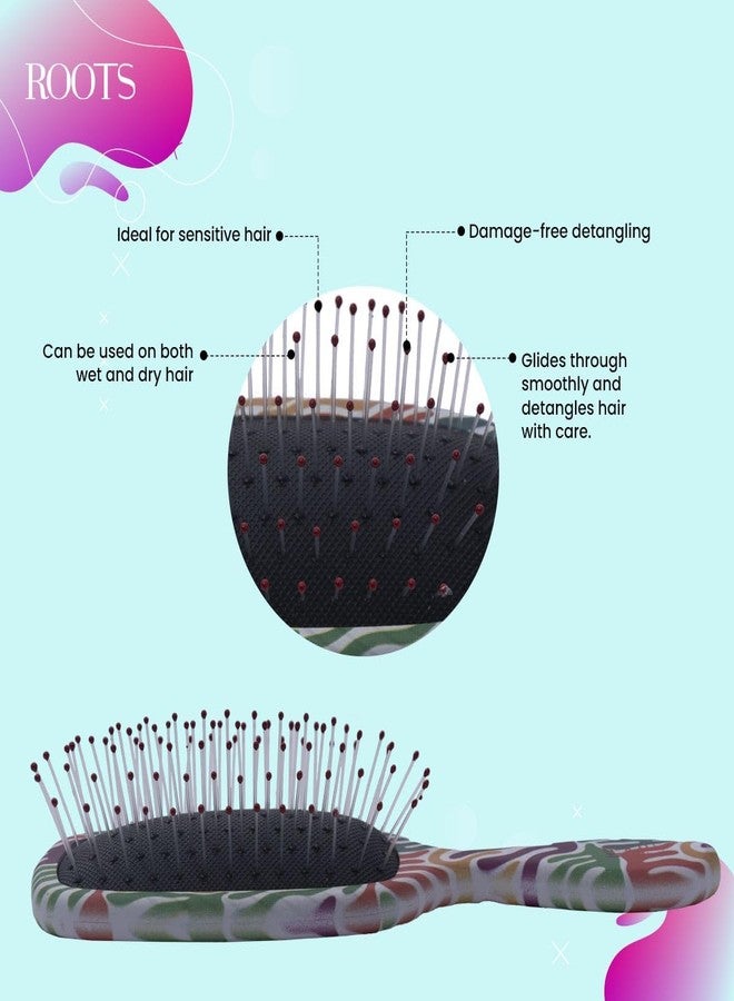 روتس فرشاة شعر ROOTS Zero Tangle Paddle | شكل مستطيل، طباعة متعددة الألوان | فك تشابك الشعر الحساس/الرطب/الجاف دون إتلافه | لجميع أنواع الشعر | للرجال والنساء | الطول: 7 بوصات، رقم الموديل: RZTX-HL - Image 4