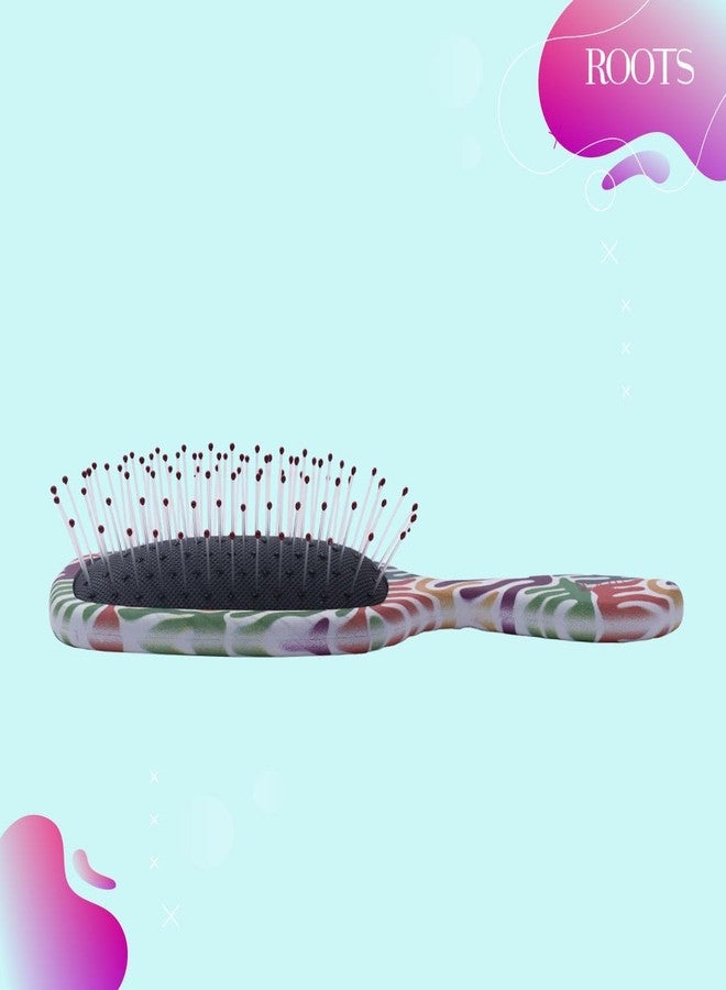 روتس فرشاة شعر ROOTS Zero Tangle Paddle | شكل مستطيل، طباعة متعددة الألوان | فك تشابك الشعر الحساس/الرطب/الجاف دون إتلافه | لجميع أنواع الشعر | للرجال والنساء | الطول: 7 بوصات، رقم الموديل: RZTX-HL - Image 2