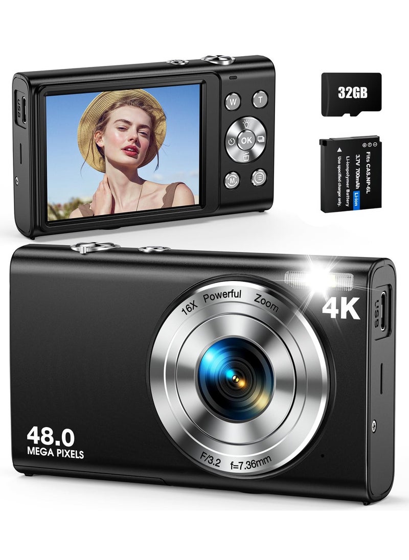 Milatech - Digital Camera, Autofocus UHD 4K Vlogging Camera with 32GB Card, 48MP 16X Digital Zoom Digital Camera - Image 1