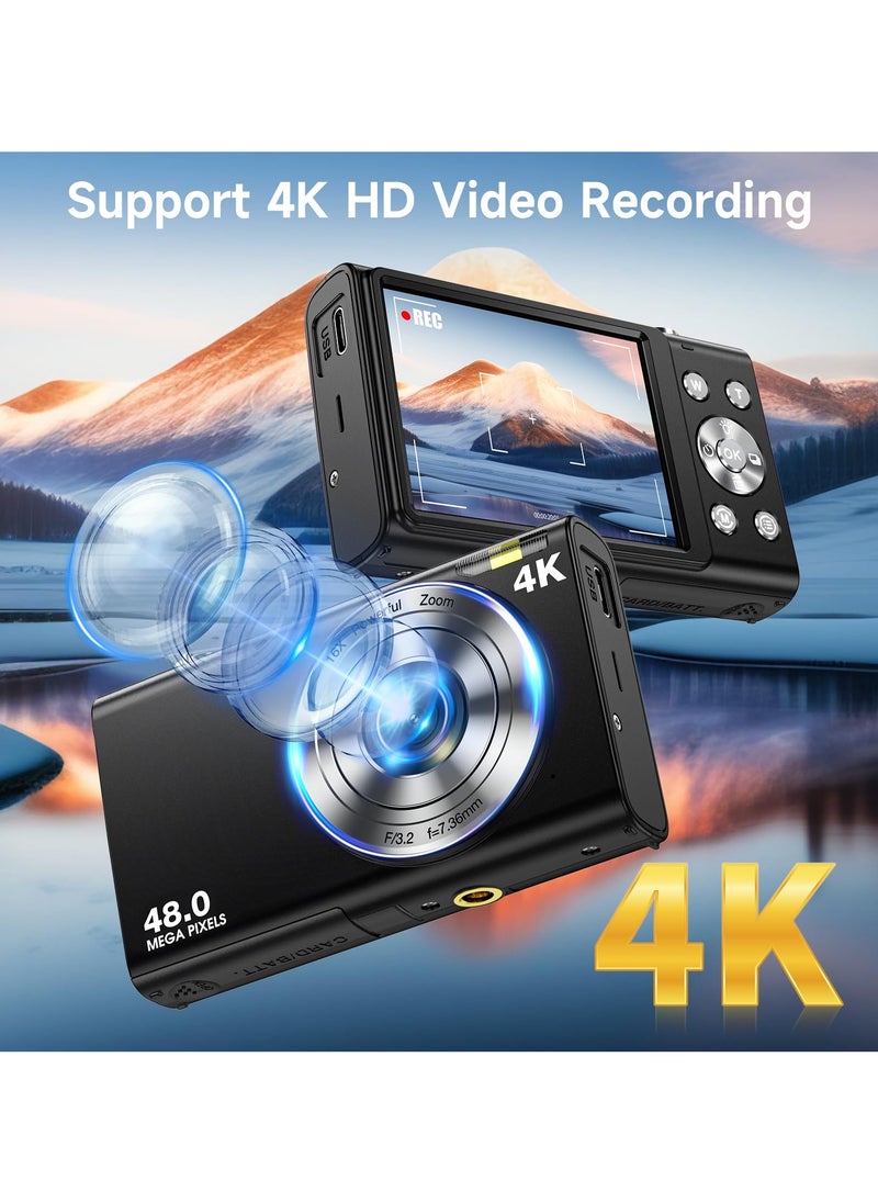 Milatech - Digital Camera, Autofocus UHD 4K Vlogging Camera with 32GB Card, 48MP 16X Digital Zoom Digital Camera - Image 1