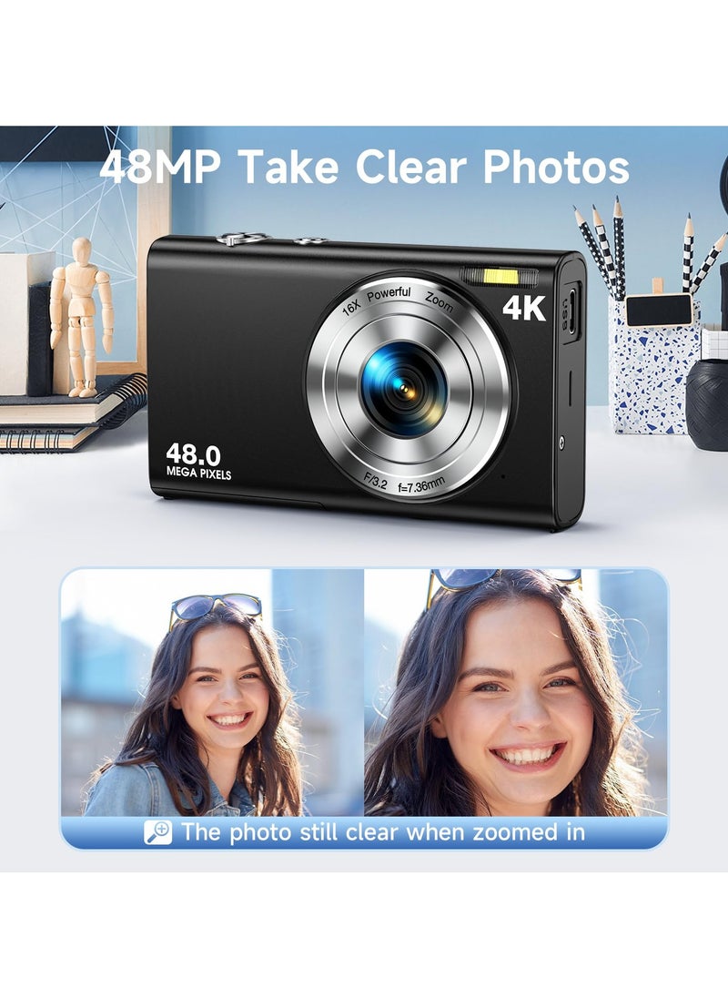 Milatech - Digital Camera, Autofocus UHD 4K Vlogging Camera with 32GB Card, 48MP 16X Digital Zoom Digital Camera - Image 1