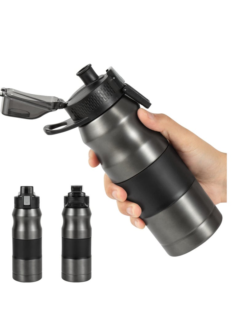 SYOSI Stainless Steel Insulated Bottle-Vacuum flask Water Bottles Coffee/Juice Cup with Leak Proof Lids,Double Walled Sport Travel Mug with Handle,Keeps Hot and Cold BPA Free 17oz (Black) - Image 1