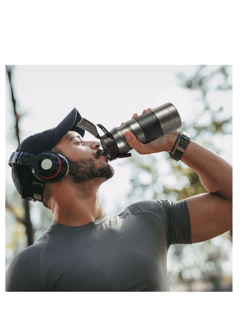 SYOSI Stainless Steel Insulated Bottle-Vacuum flask Water Bottles Coffee/Juice Cup with Leak Proof Lids,Double Walled Sport Travel Mug with Handle,Keeps Hot and Cold BPA Free 17oz (Black) - Image 4