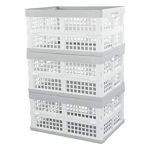Vababa 3-Pack Plastic Stackable Collapsible Storage Crate, 15 L Stacking Folding Storage Basket - Image 1