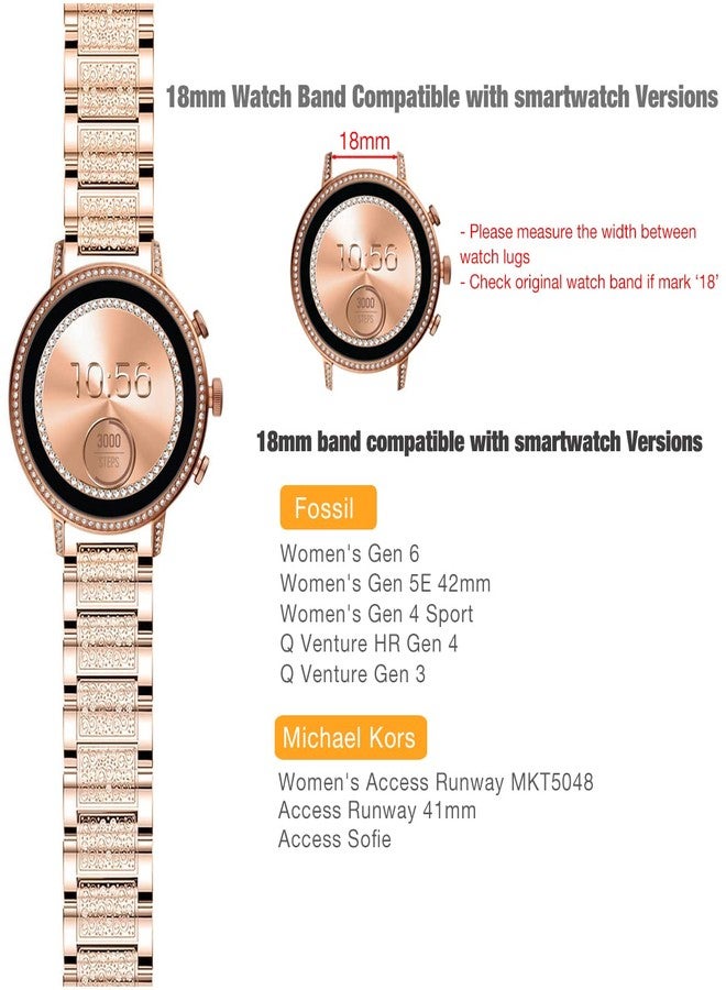 Abanen Watch Band for Fossil Women's Gen 5E 42mm / Women's Gen 6, 18mm Lightweight Alloy Metal Bling Crystal Quick Release Wristband Strap for Fossil Q Venture Gen 4/3,Women's Sport (Rose Gold) - Image 2