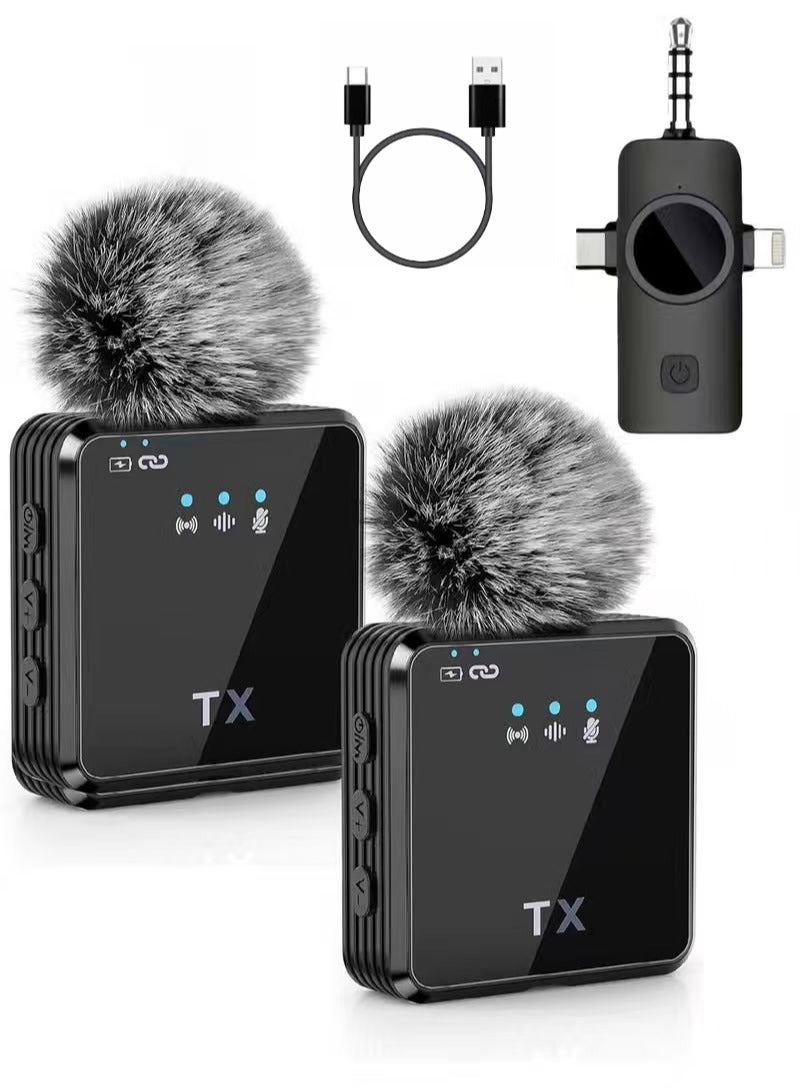 ميكروفون لاسلكي Lavalier - ميكروفون 3 في 1 Tik Tok Live تسجيل فيديو متحرك 2.4G ميكروفون صغير مزود بميزة إلغاء الضوضاء - لأجهزة iPhone / Android / الكاميرا - Image 1