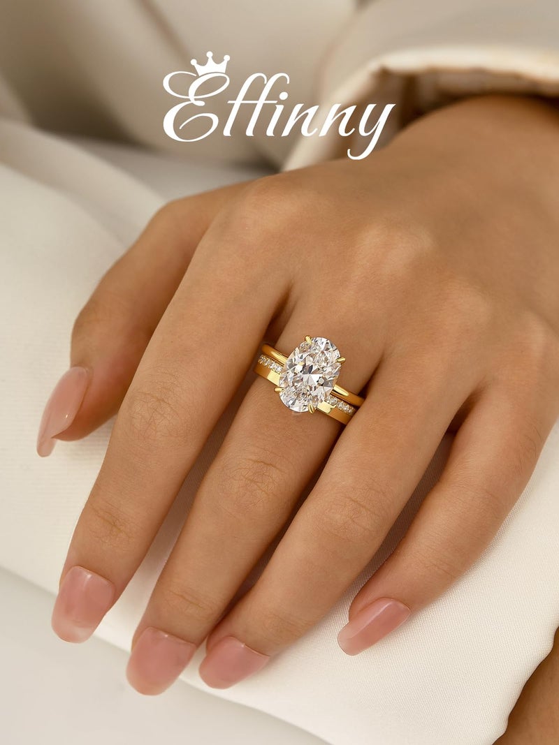 Effinny 5.5ct Oval Wedding Ring Set for Women,2PCS 925 Silver Match Engagement Ring Set (14K Gold Plated, 6) - Image 5