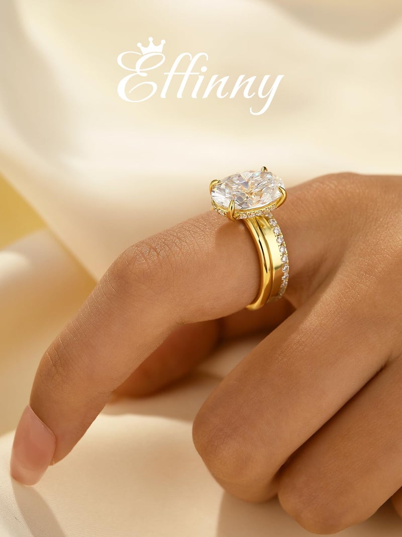 Effinny 5.5ct Oval Wedding Ring Set for Women,2PCS 925 Silver Match Engagement Ring Set (14K Gold Plated, 6) - Image 3