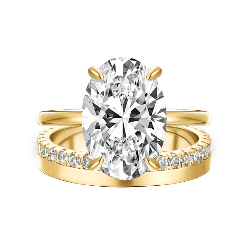 Effinny 5.5ct Oval Wedding Ring Set for Women,2PCS 925 Silver Match Engagement Ring Set (14K Gold Plated, 6) - Image 1