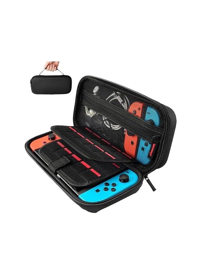 PROMASS Carry Case Compatible with New Switch OLED and Nintendo Switch Console, Protective Hard Portable Travel Case Cover Shell Pouch with Pockets for Accessories and Games - Image 1