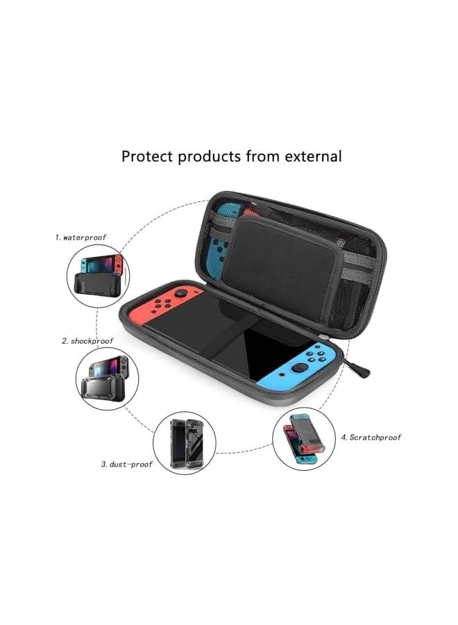 PROMASS Carry Case Compatible with New Switch OLED and Nintendo Switch Console, Protective Hard Portable Travel Case Cover Shell Pouch with Pockets for Accessories and Games - Image 4