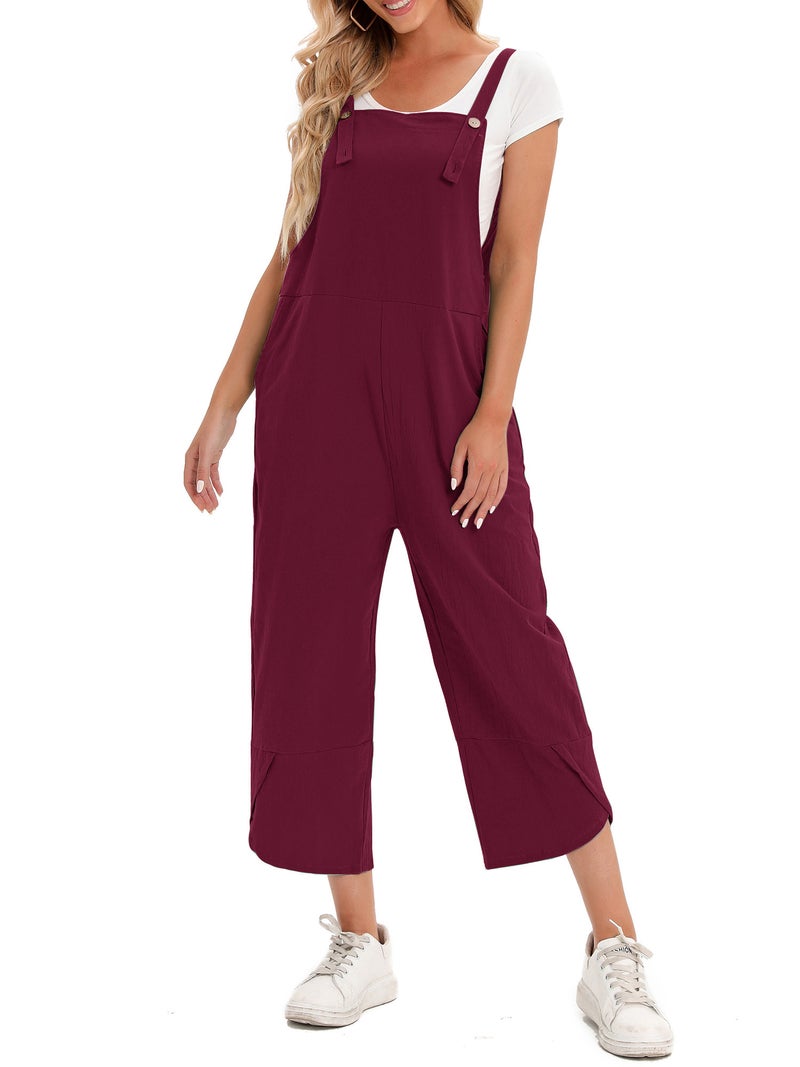 Women Jumpsuit with Pockets Sleeveless Wide Legs Plus Size Overalls - Image 3