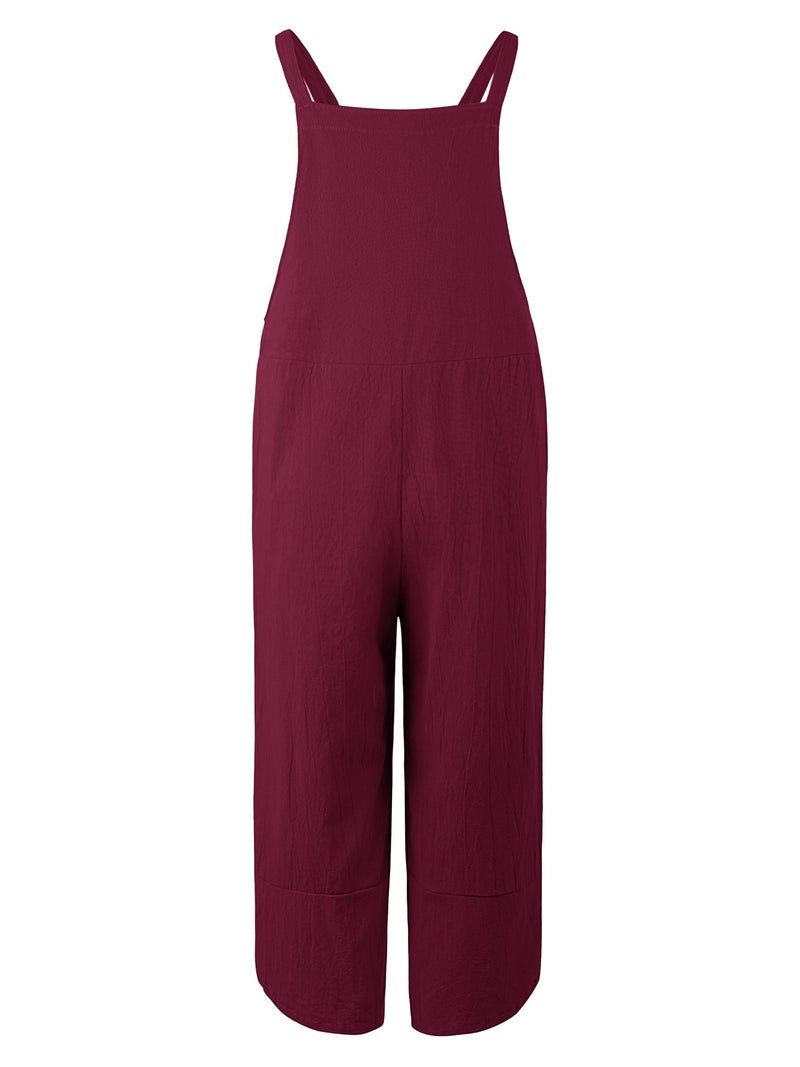 Women Jumpsuit with Pockets Sleeveless Wide Legs Plus Size Overalls - Image 5