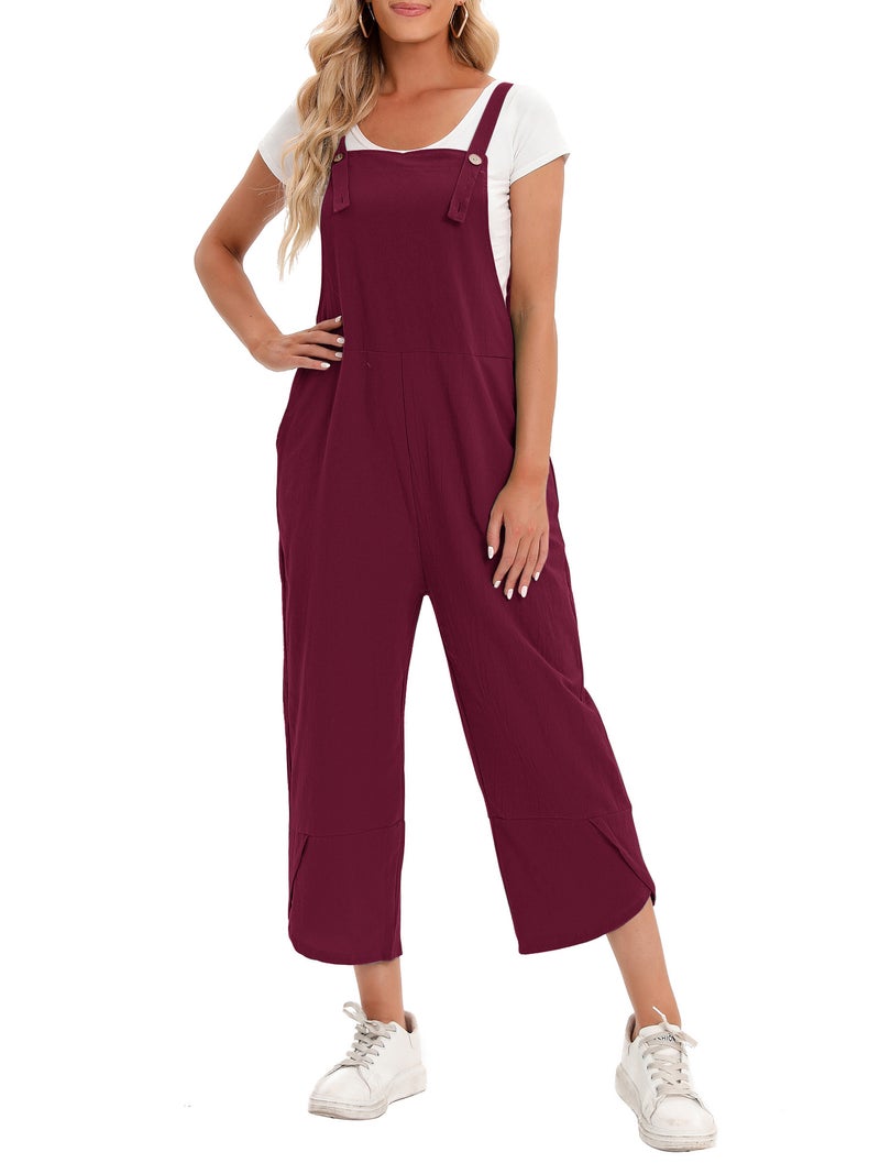 Women Jumpsuit with Pockets Sleeveless Wide Legs Plus Size Overalls - Image 1