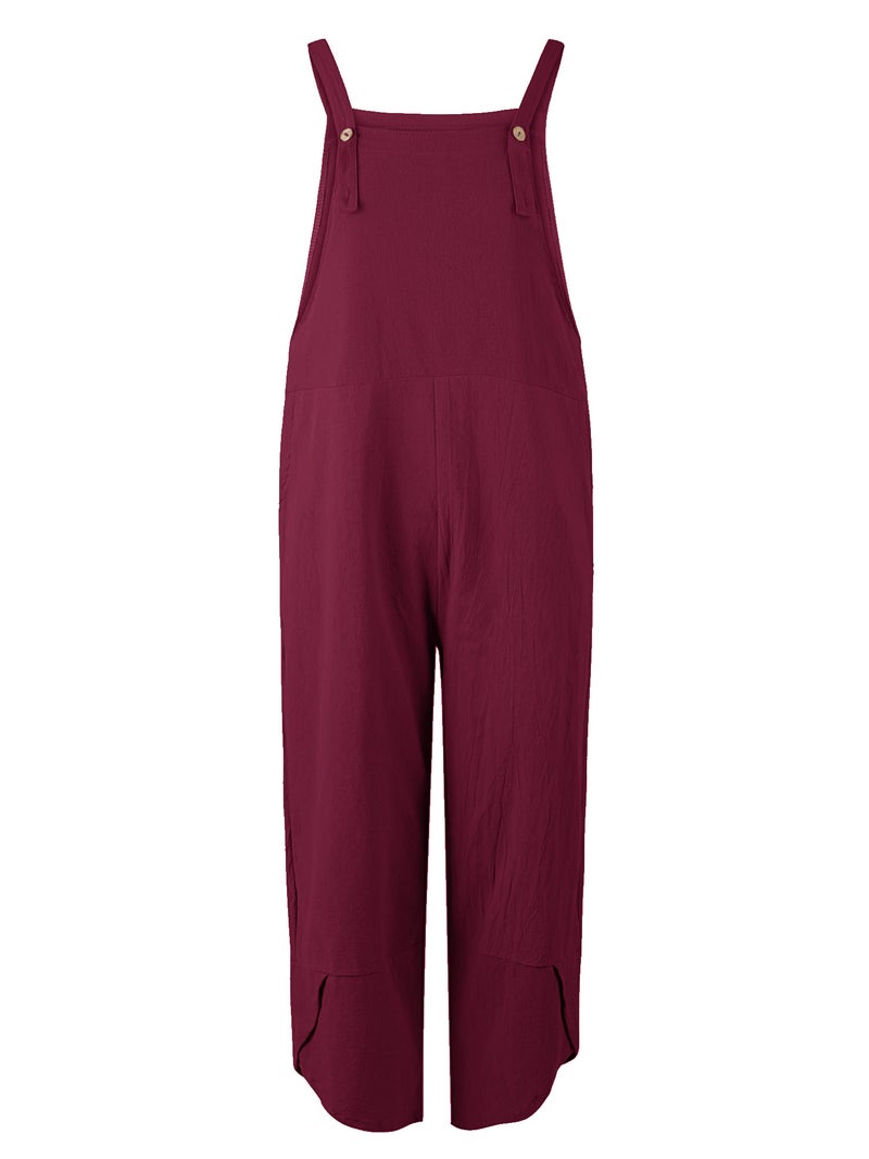 Women Jumpsuit with Pockets Sleeveless Wide Legs Plus Size Overalls - Image 4
