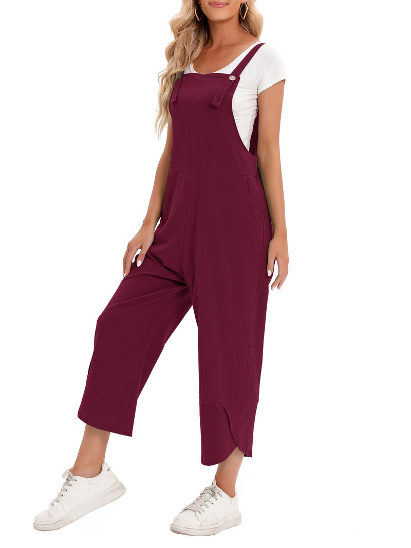 Women Jumpsuit with Pockets Sleeveless Wide Legs Plus Size Overalls - Image 2