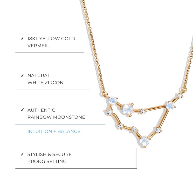 Moon Magic Moonstone Necklace - Capricorn Zodiac Constellation / 925 Sterling Silver - 18k Rose Gold - Yellow Gold Rainbow Moonstone Necklaces for Women/Authentic Rainbow Crystal Jewelry - Image 3